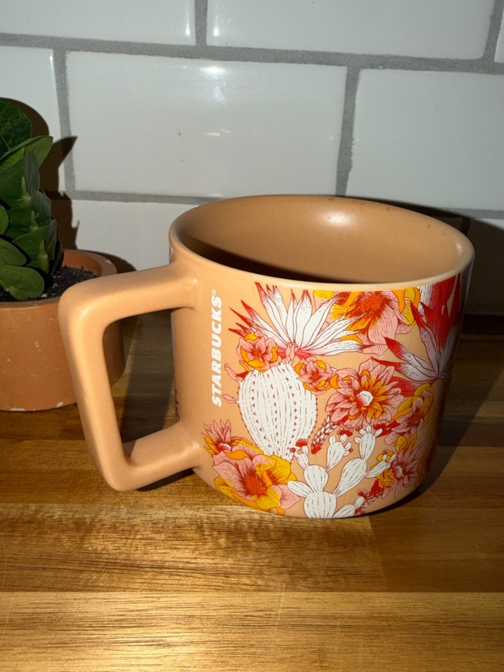 STARBUCKS 2019 Stacking Pink Cactus Flower Ceramic Mug